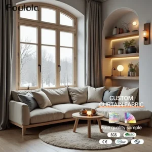 Factory Supply Linen Style Hotel 100% Blackout Curtain Fabric With PU Lamination Artwork