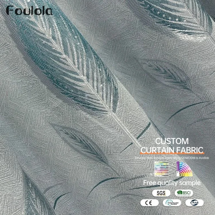 Factory Supply Leaves Pattern Polyester Jacquard Blackout Curtain Fabric