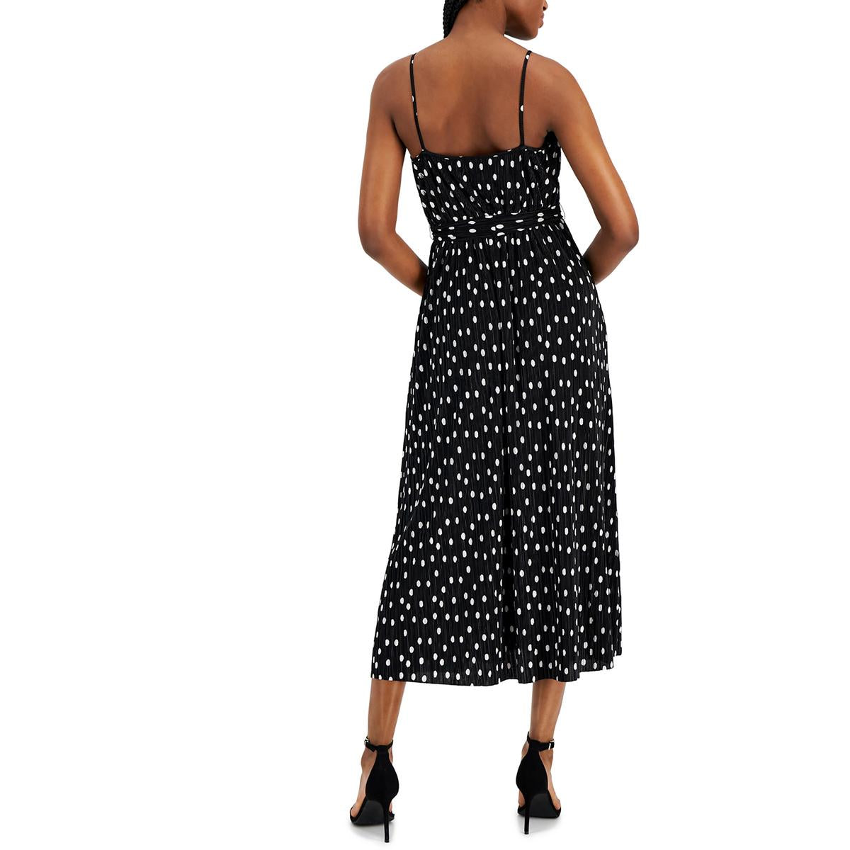 Anne Klein Womens Polka Dot Pleated Midi Dress